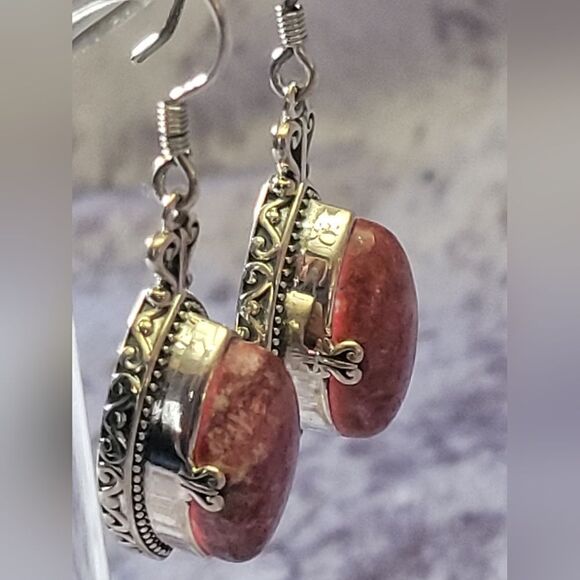Norwegian Thulite Dangling Earrings - Picture 4 of 13